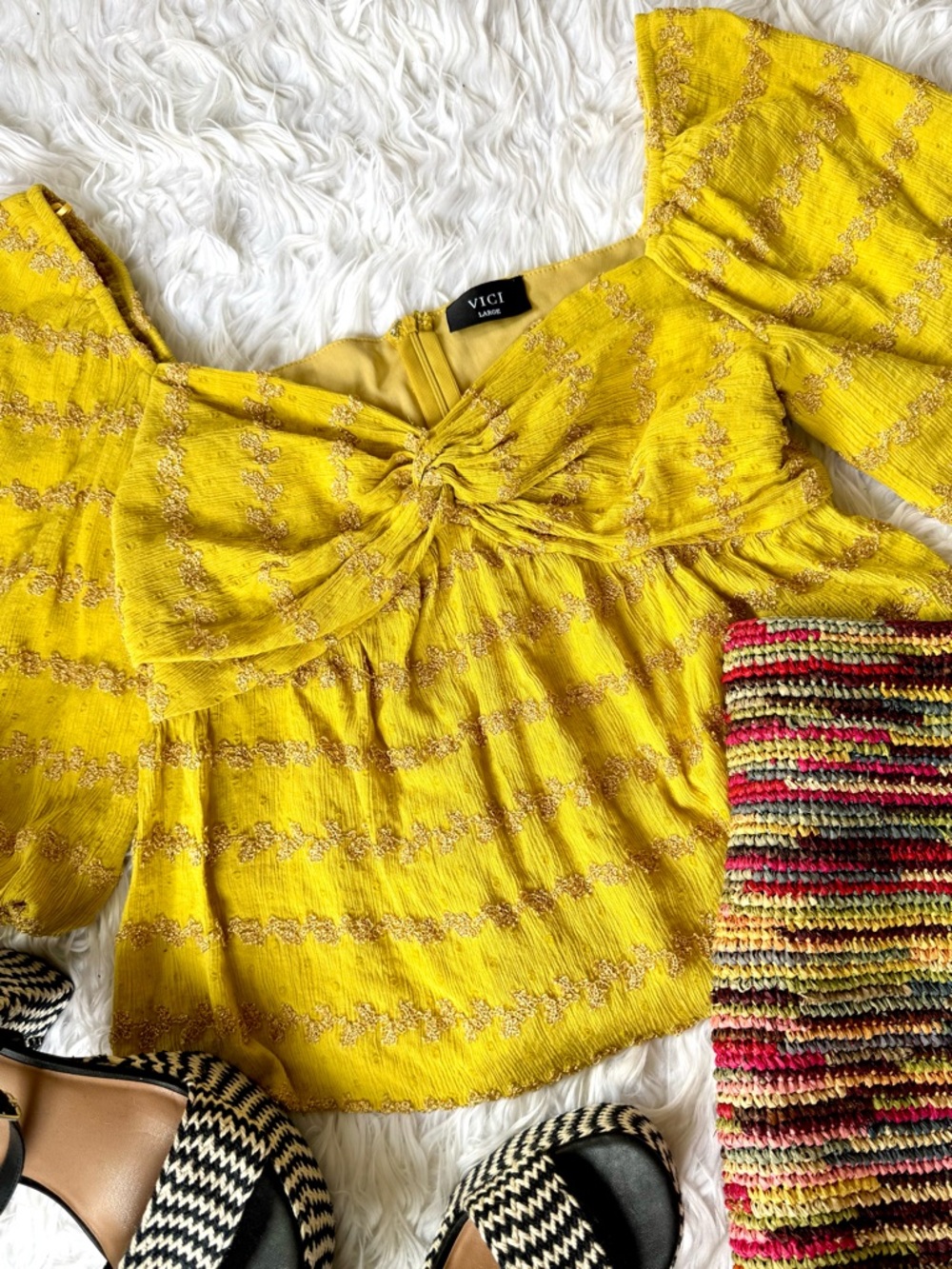 Vici Bright Yellow Knot-Front Flutter Sleeve Blouse